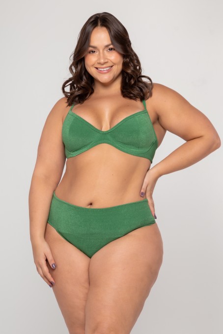 Calcinha Biquini Com Pala Larga Verde Foliage - Hipy