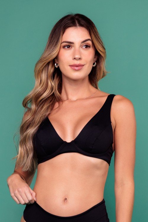 Top Biquini Cortinão Com Aro Preto