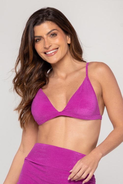 Top Biquini Triângulo Com Bojo Removível Roxo Escuro