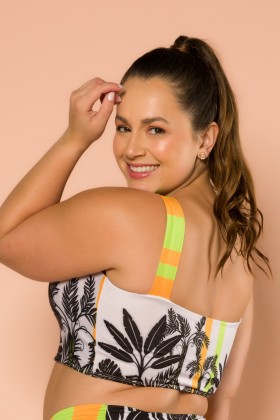 Cropped Biquini Com Alça Reta E Bojo Removível E Estampa Com Detalhes Em Neon E277
