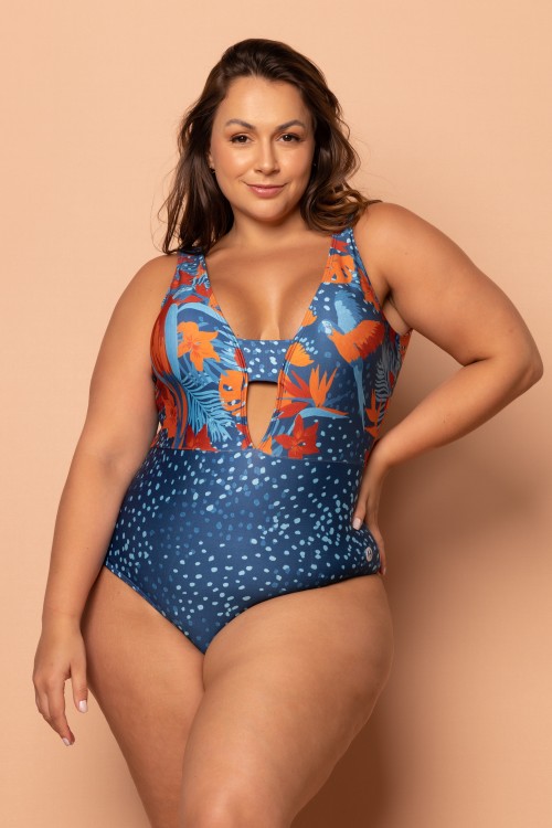 Body Maiô Sublimado Com Bojo Removível e Decote Estampa Arara E282