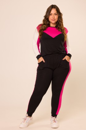 Conjunto Calça e Blusa Preto com Rosa