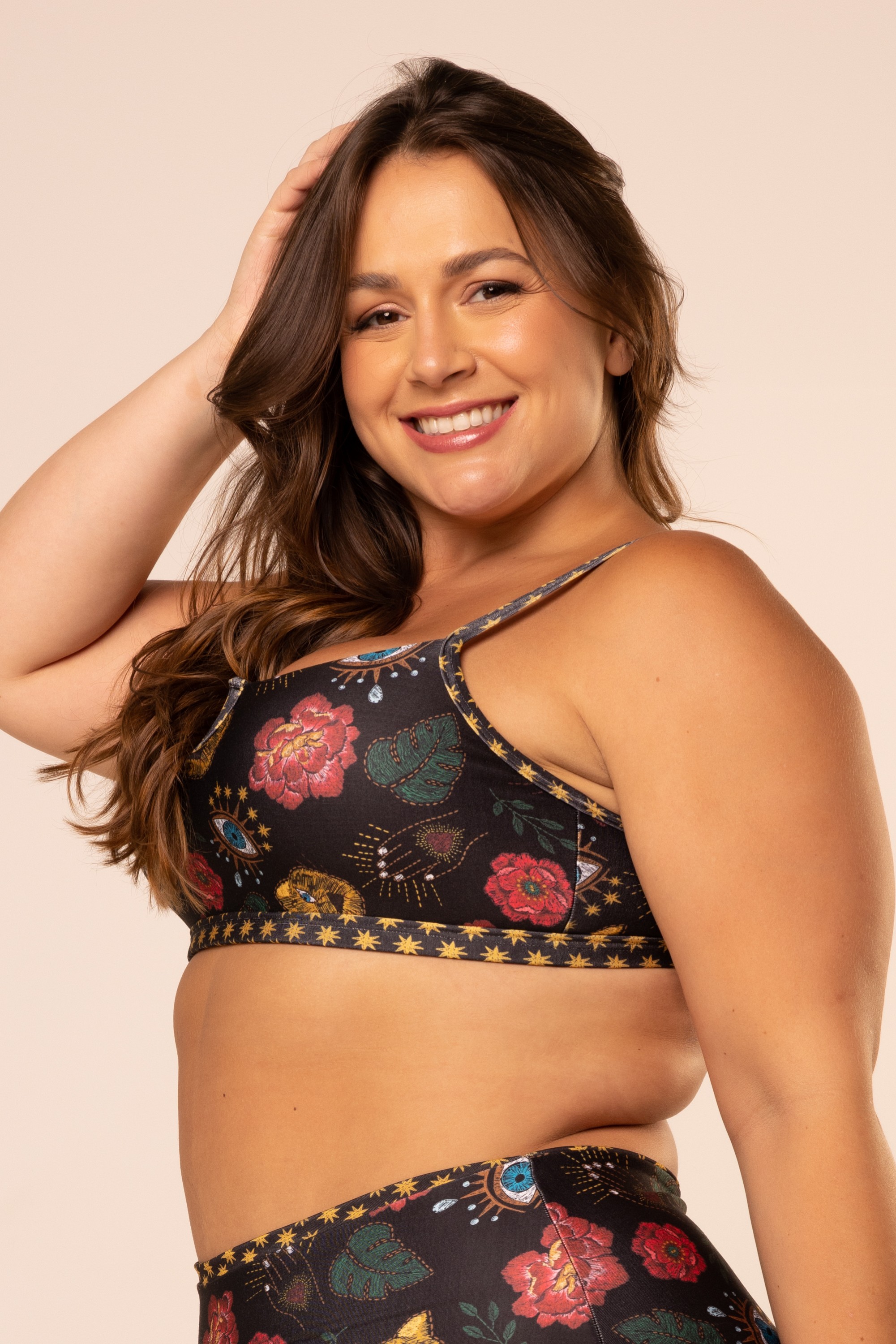 Top Biquini Com Arco Em V Com Bojo Removível Estampa Bordado E311