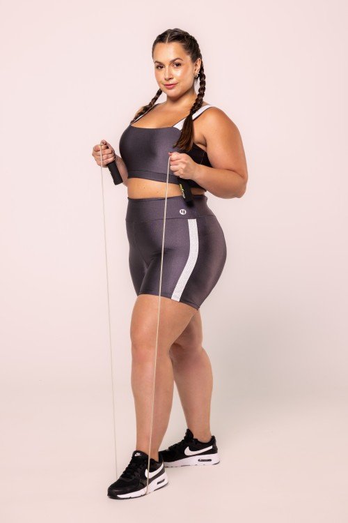 Short Fitness com Brilho Lateral Cz.Escuro
