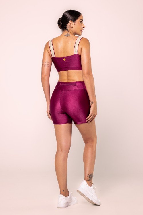 Short Fitness com Brilho Lateral Vinho