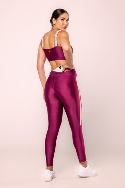 Calça Legging com Brilho Lateral Vinho
