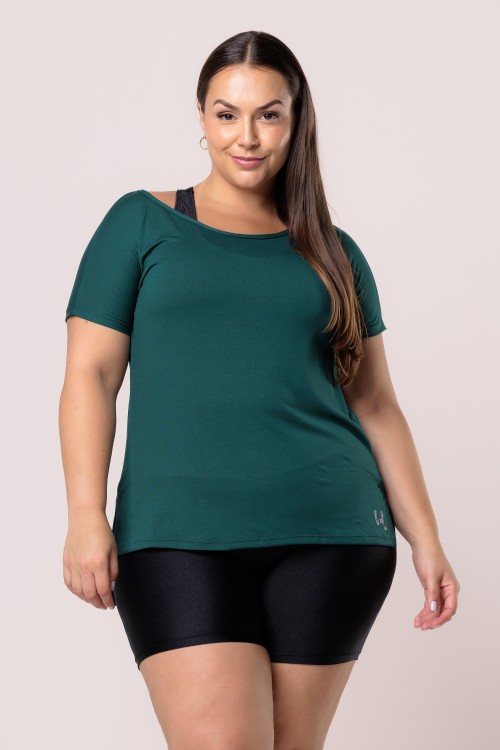 Blusa Alongada Em Gola Canoa Viscose Verde Escuro