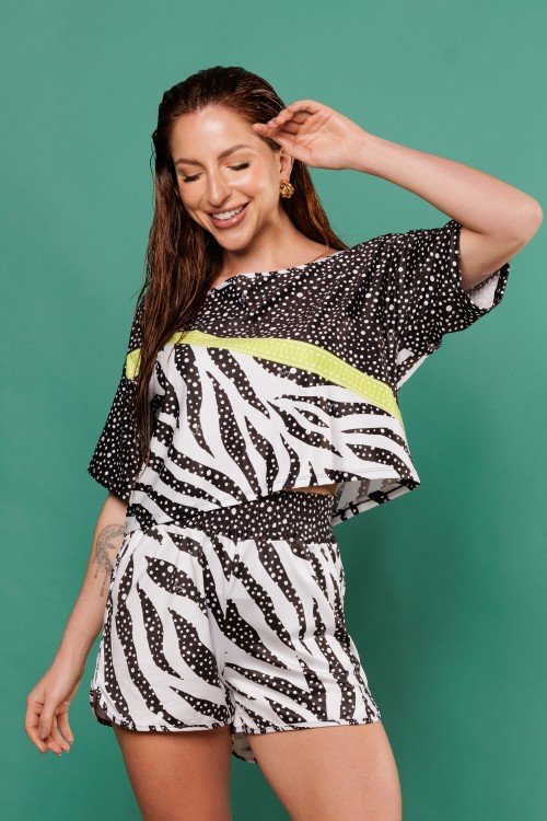 Conjunto Short e Cropped Estampa Pb