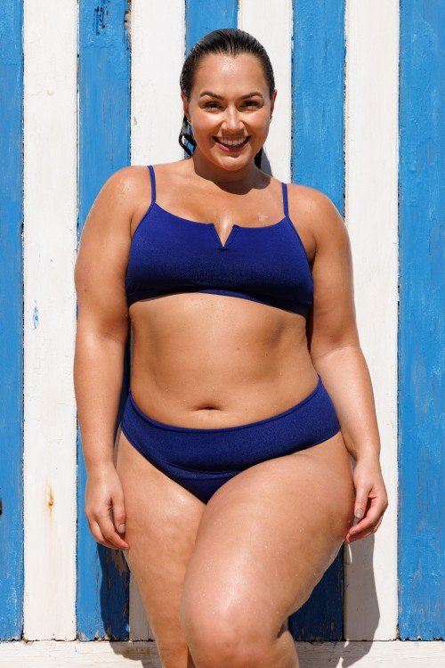 Cropped Biquini com Aro Em V Com Bojo Removível Azul
