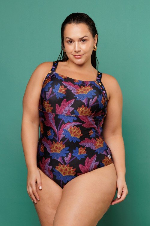 Body Maio Com Bojo Removível Decote Quadrado Estampa Pontilhismo