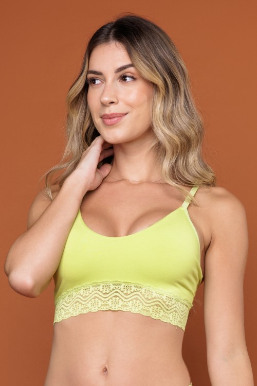 Sutiã Top Viscose Basic Detalhe em Renda Verde Lima