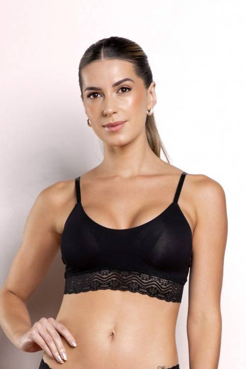 Sutiã Top Viscose Basic Detalhe em Renda Preto Hipy