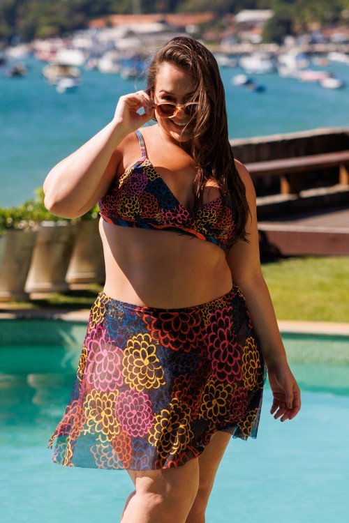 Calcinha de Biquini Sainha 2 em 1 Estampa Jardim Noturno