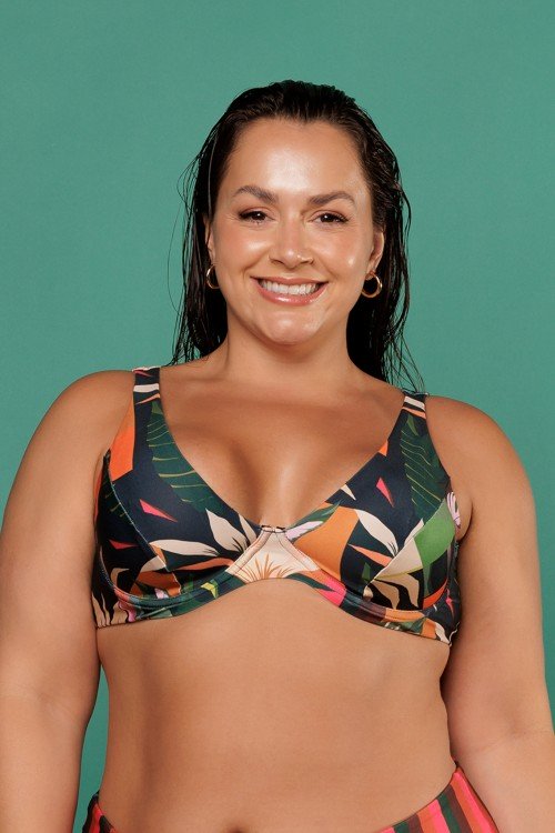 Top Biquini Cortinão Com Aro Estampa Botânica