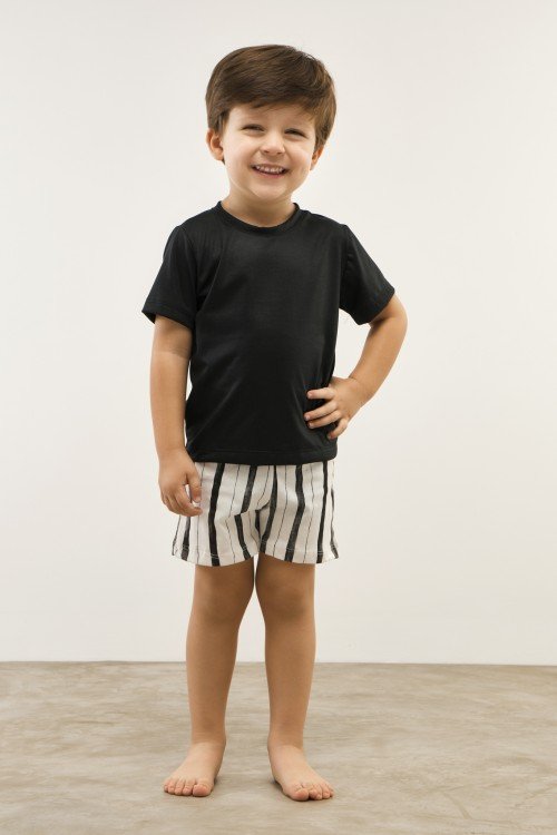 Pijama Infantil Masculino Manga Curta Preto