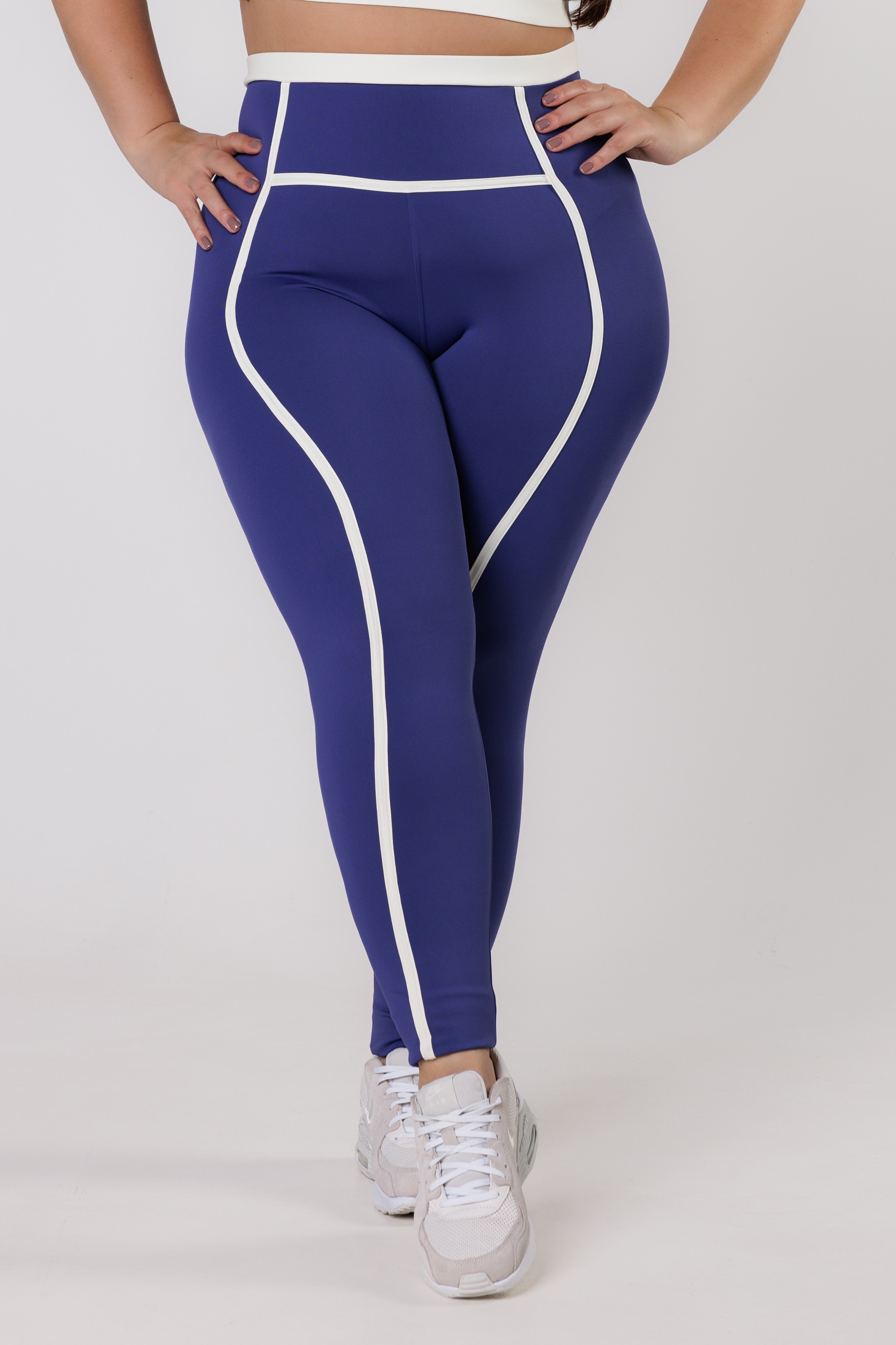 Calça Legging Bicolor Recortes Azul Hipy