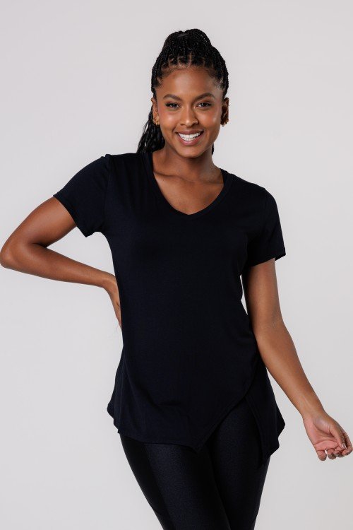 Blusa Viscose Manga Curta Preto