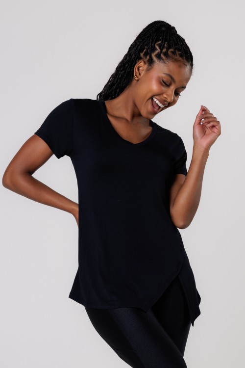 Blusa Viscose Manga Curta Preto