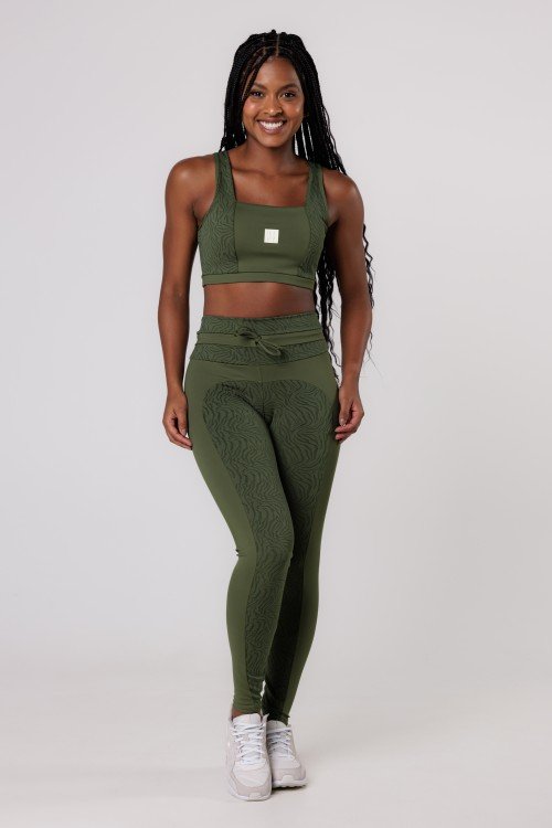 Calça Legging com Cadarço na Cintura Verde Escuro