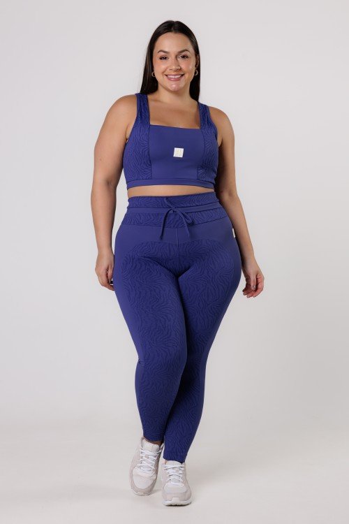 Calça Legging com Cadarço na Cintura Azul Marinho