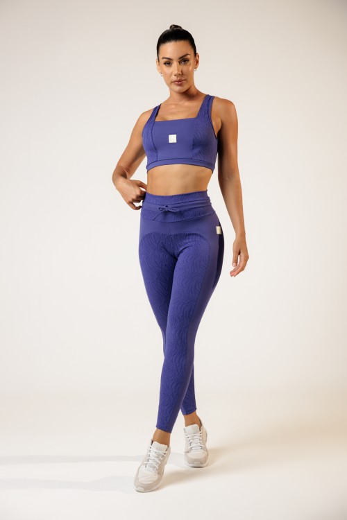 Calça Legging com Cadarço na Cintura Azul Marinho