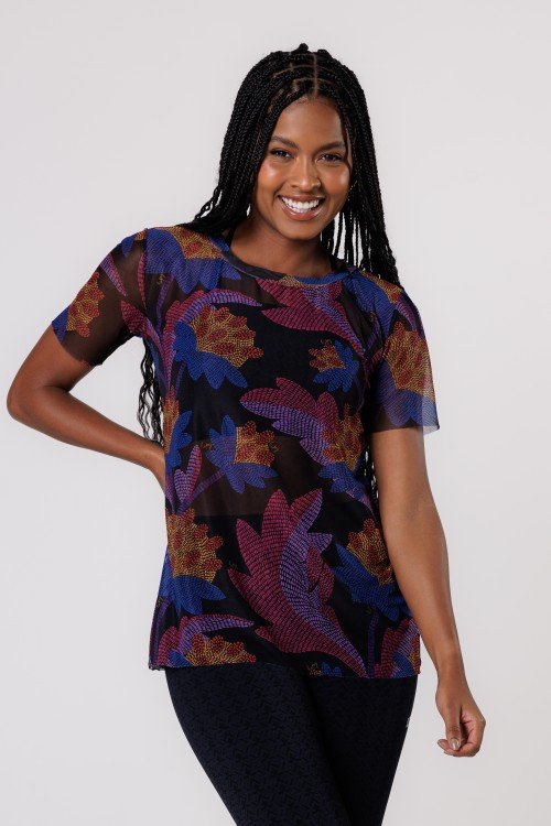 Blusa de Tule Estampa Pontilhismo