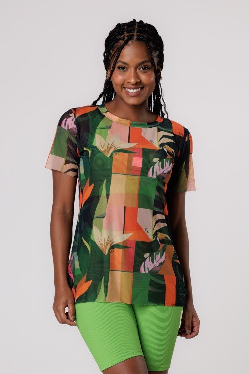 Blusa de Tule Estampa Botânica