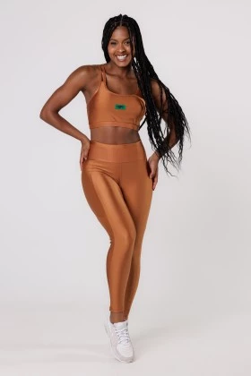 Calça Legging Recortes Shine Caramelo