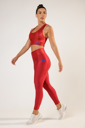 Calça Legging Recortes Shine Cereja