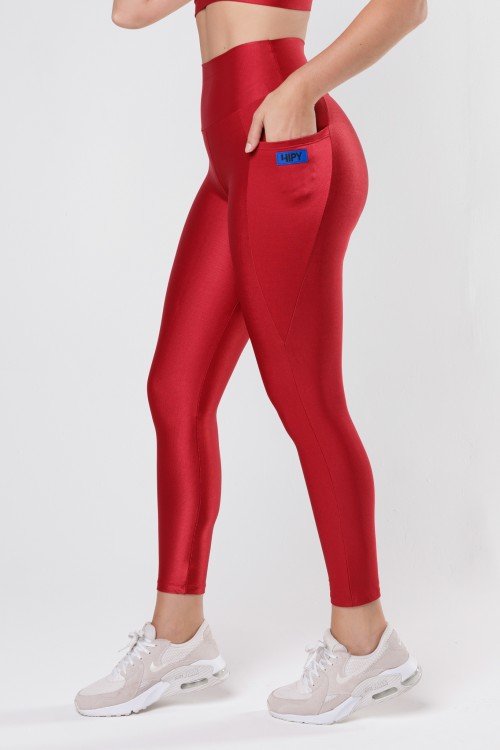 Calça Legging com Bolso Shine Cereja