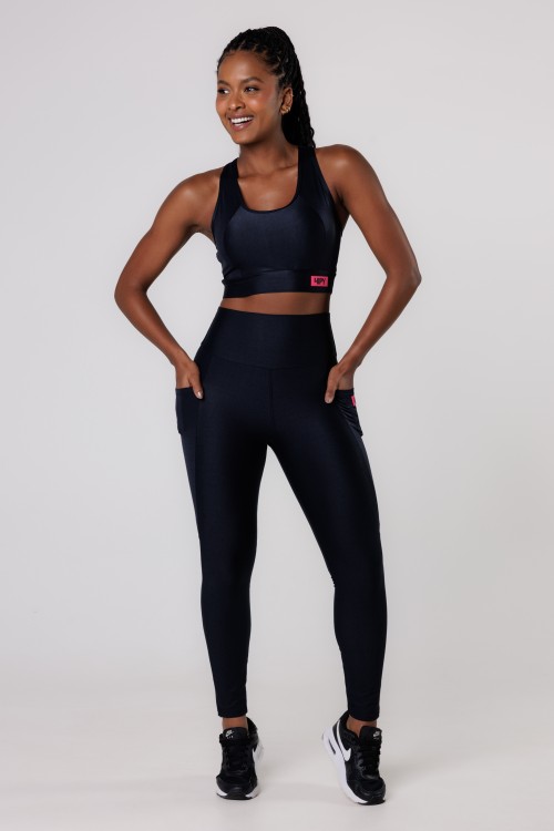 Calça Legging com Bolso Shine Preta