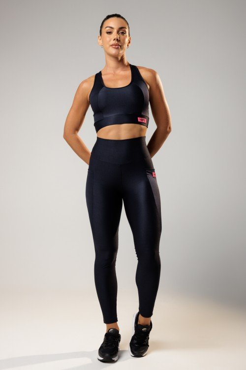 Calça Legging com Bolso Shine Preta