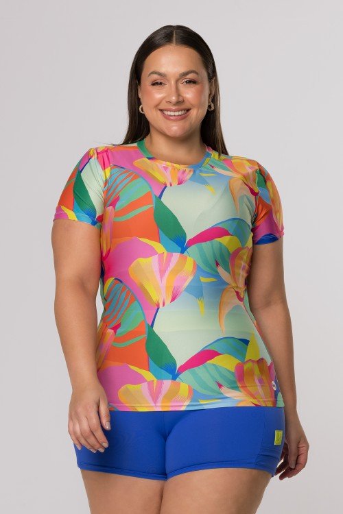 Blusa com Proteção UV50+ Manga Curta Estampa Solar