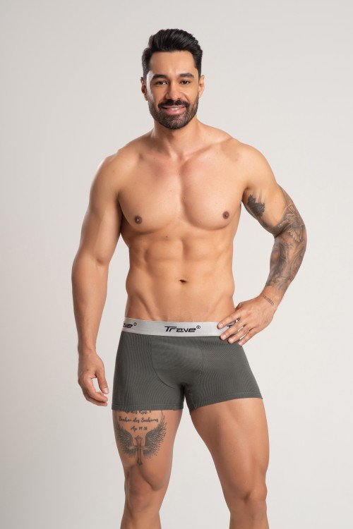 Cueca Boxer Fibra de Bambu Canelado Cinza