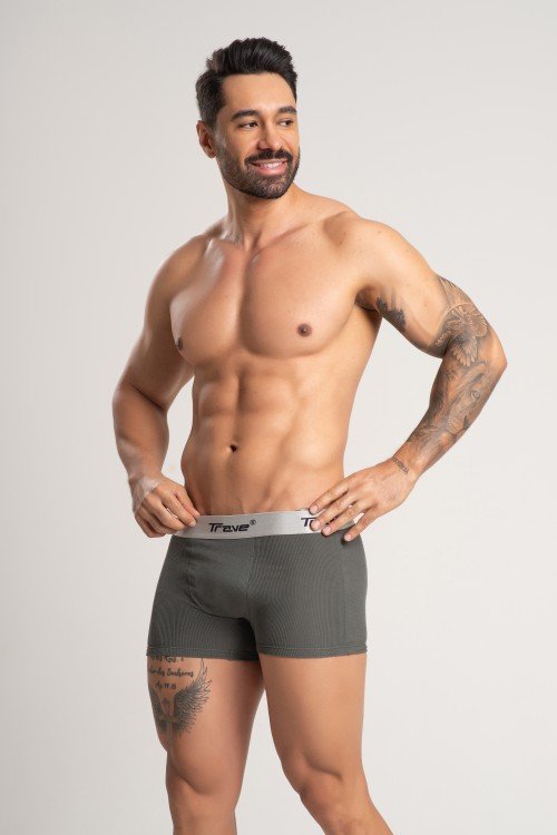 Cueca Boxer Fibra de Bambu Canelado Cinza
