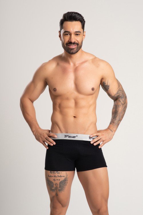 Cueca Boxer Fibra de Bambu Canelado Preto