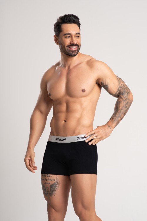 Cueca Boxer Fibra de Bambu Canelado Preto