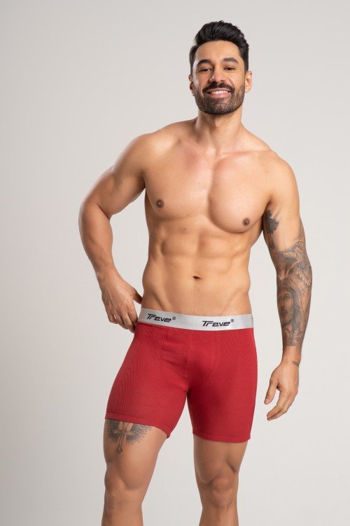 Cueca Boxer Long Fibra de Bambu Canelado Rubro