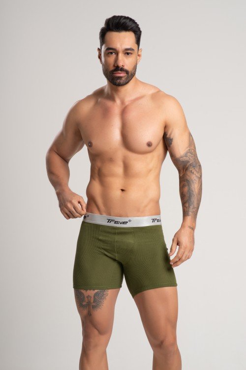 Cueca Boxer Long Fibra de Bambu Canelado Verde