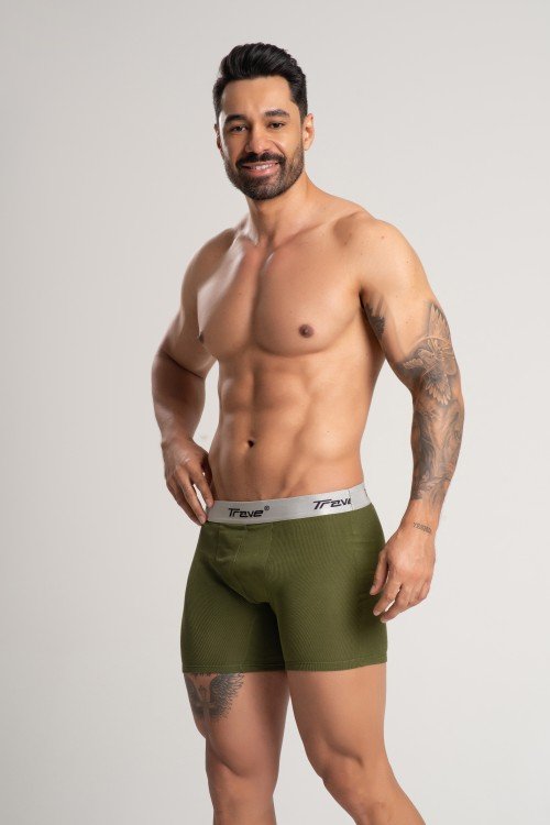 Cueca Boxer Long Fibra de Bambu Canelado Verde