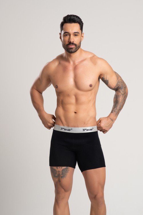 Cueca Boxer Long Fibra de Bambu Canelado Preto