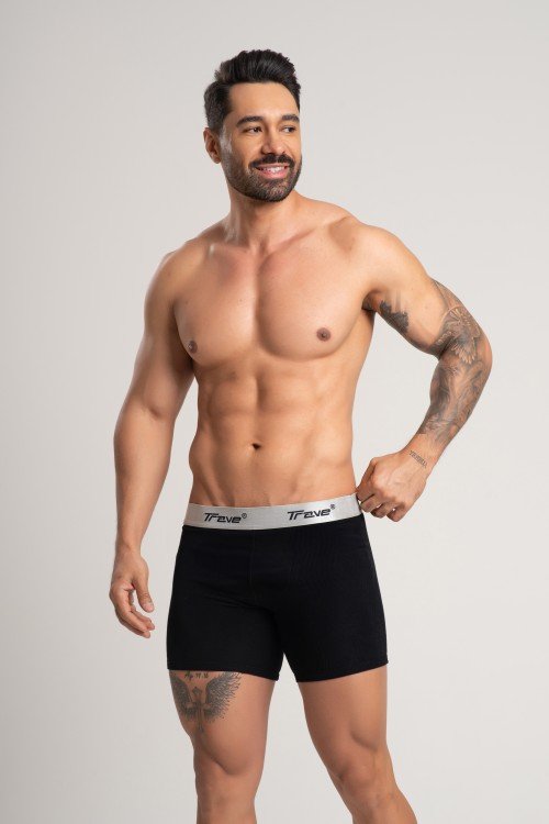 Cueca Boxer Long Fibra de Bambu Canelado Preto