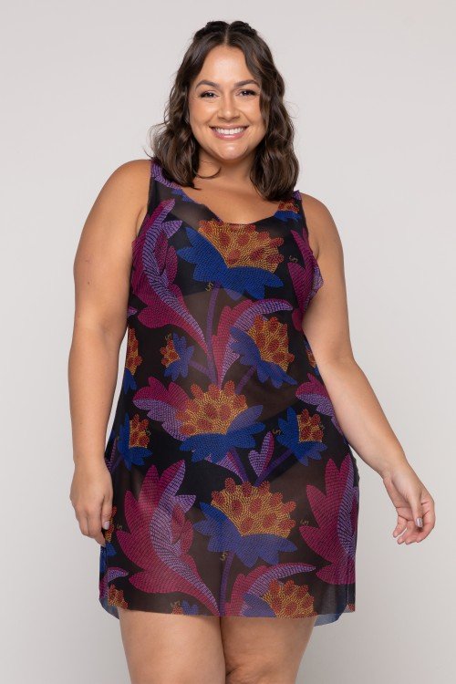 Vestido Regatão de Tule Estampa Pontilhismo