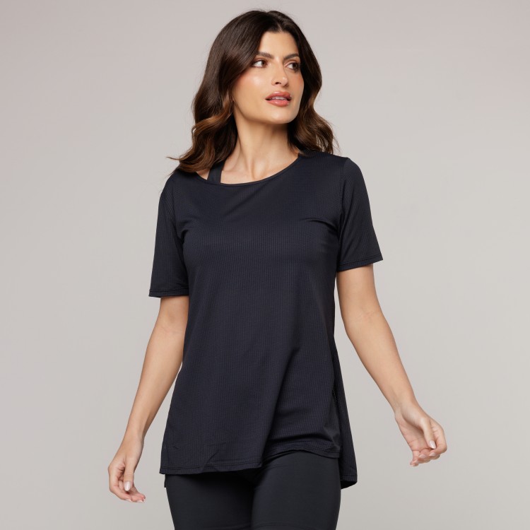 Blusa Alongada Dry Fit Preta