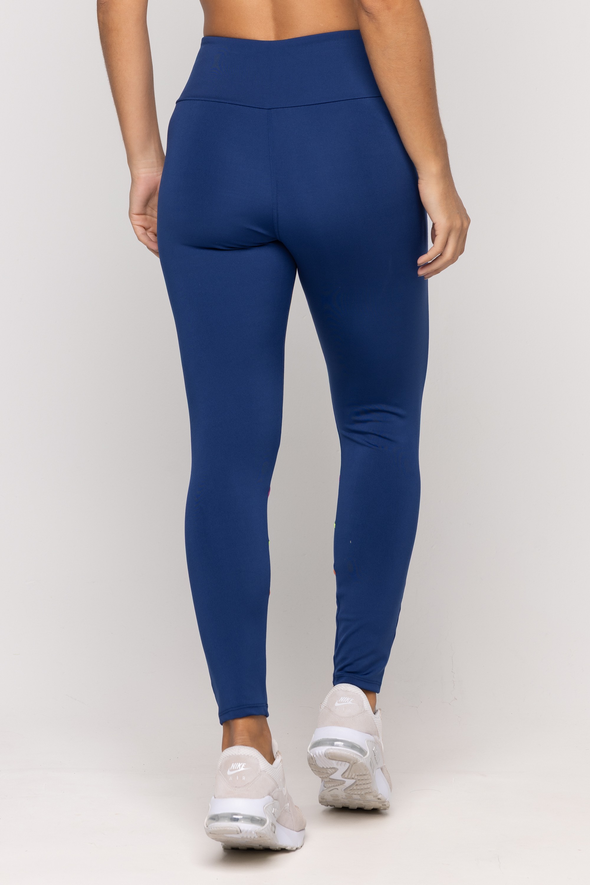 Calça Legging Azul Marinho Com Recortes e Pesponto Colorido - Hipy