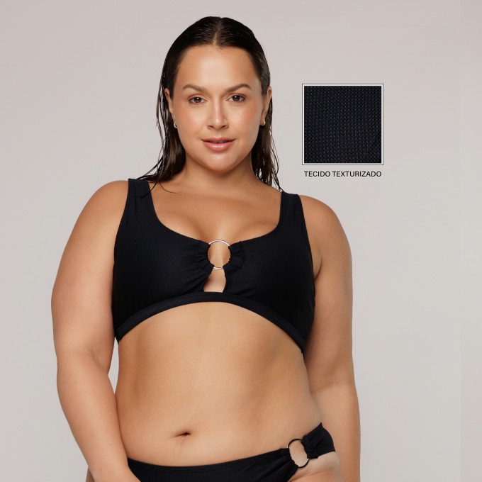 Top Biquini Argola Central Preto