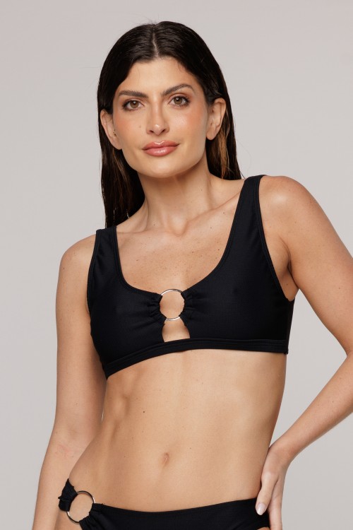 Top Biquini Argola Central Preto