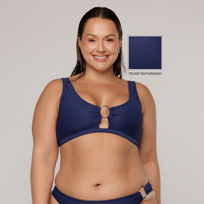 Top Biquini Argola Central Azul Marinho