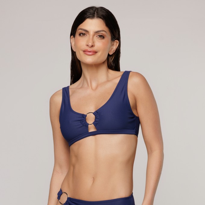 Top Biquini Argola Central Azul Marinho