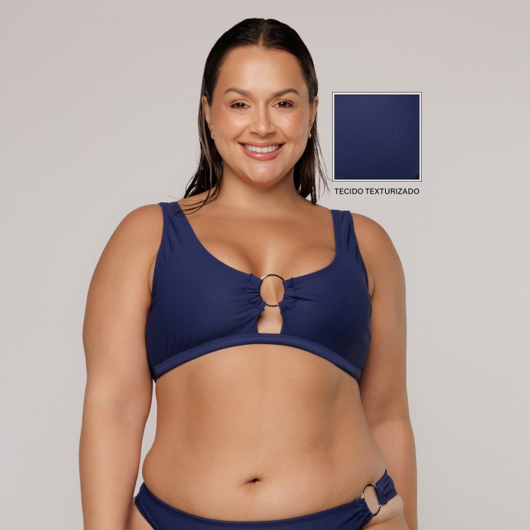 Top Biquini Argola Central Azul Marinho